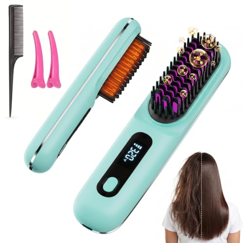 Cordless Hair Straightener Brush with 4000mAh Battery