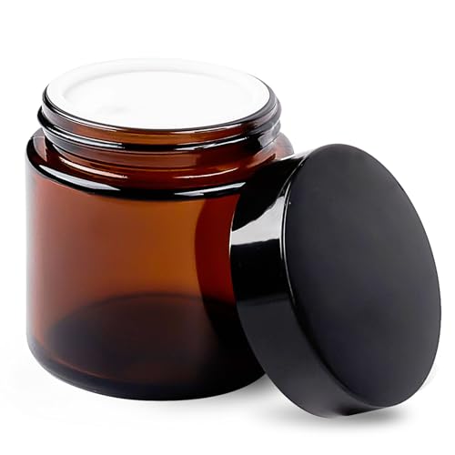 TUZAZO Amber Glass Jars 4oz with Black Screw & White Inner Lids - Brown Variant