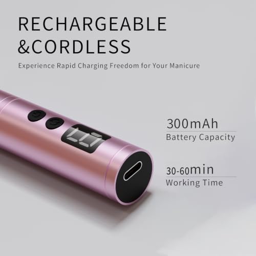 Cordless Nail Drill Kit for Gel & Acrylic Nails - 9 Speed, 5 Bits, Pink
