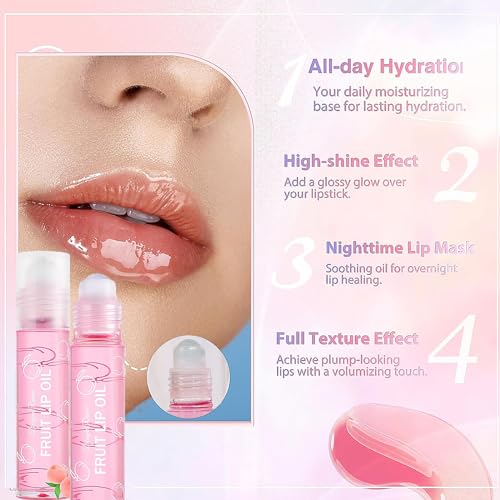 6 Hydrating Roll-On Lip Gloss Set - Moisturizing Lip Oil