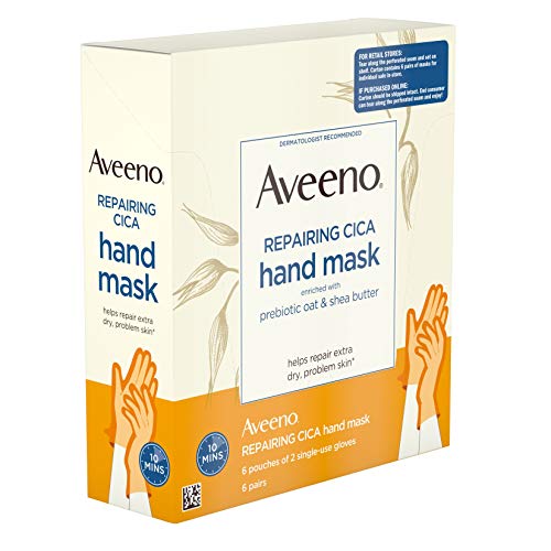 Aveeno Repairing CICA Hand Mask with Prebiotic Oat & Shea Butter, 6-Pack