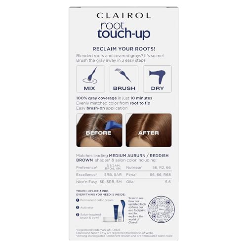 Clairol Root Touch-Up by Nice'n Easy Permanent Hair Dye, 5R Medium Auburn/Reddish Brown Hair Color, Pack of 1