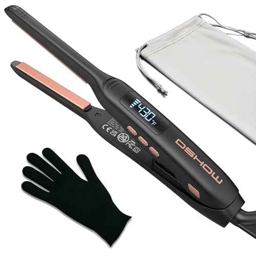Small Flat Irons for Short Hair, 3/10'' Pencil Flat Iron, Pixie Cut and Bangs, Mini Hair Straightener with LED Display, Tiny Hair Straightener with Temperature Adjustable, Auto Shut Off