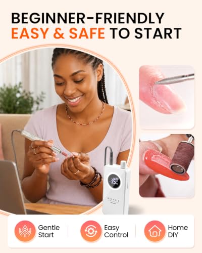 Makartt Cordless Nail Drill for Beginners (White) – Easy E-File, Safe & Quiet