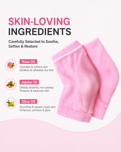 Originbuty Pink Moisturizing Heel Socks for Dry Cracked Feet, Silicone Foot Spa Treatment