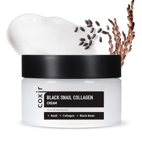 coxir BLACK SNAIL COLLAGEN CREAM l Black-3-Complex: Black Rice, Bean, Sesame, Snail Mucin, Collagen, Peptide l Repairing&Firming l Korean Skin Care [30ml/1.01 fl.oz]