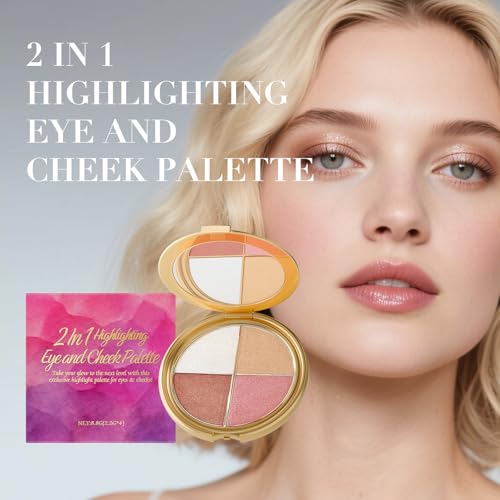 Eye & Cheek Palette - 4-In-1 Shimmer Eyeshadow Blush Highlighter