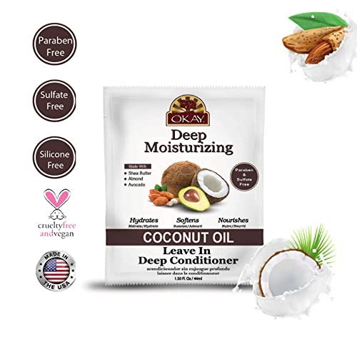 OKAY | Coconut Oil Deep Moisturizing Leave-In Conditioner | For All Hair Types & Textures | Replenish Moisture | With Shea Butter, Almond & Avocado | Free of Sulfate, Silicone & Paraben | 1.5 oz