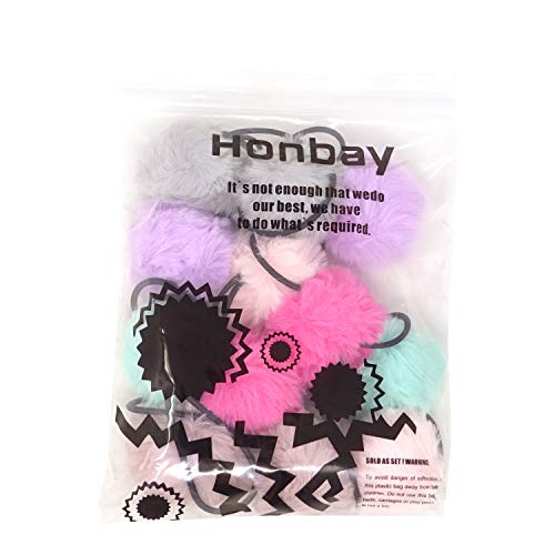 Honbay Hair Ties, 12PCS Korean Cute Pom Pom Ball Elastic Hair Ties PomPom Hair Bands Seamless Hair Ropes Ponytail Holders, 6 (A)