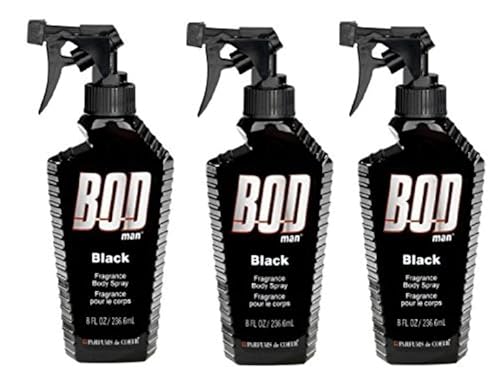 Bod Man Black Men's Body Spray Pack of 3 - 8 Oz Each, Masculine Fragrance