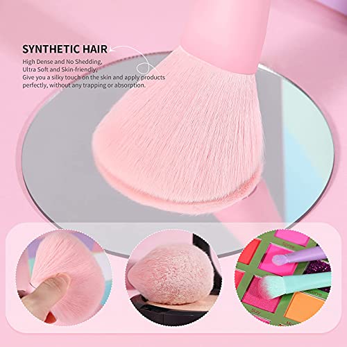 Docolor 17Piece Colorful Makeup Brushes Set With 1PCS Eyelash Comb Curler Eyelash Separator Mascara Applicator,Premium Kabuki Foundation Blending Face Powder Synthetic Make Up Brush Set