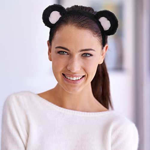 CALLARON Bear Ear Headband for Women, Cute Bear Hairband with Bear Ears Headwear Face Wash Headband Cartoon Cosplay Party Costume Hair Accessories for Adults Kids(Black Pink)