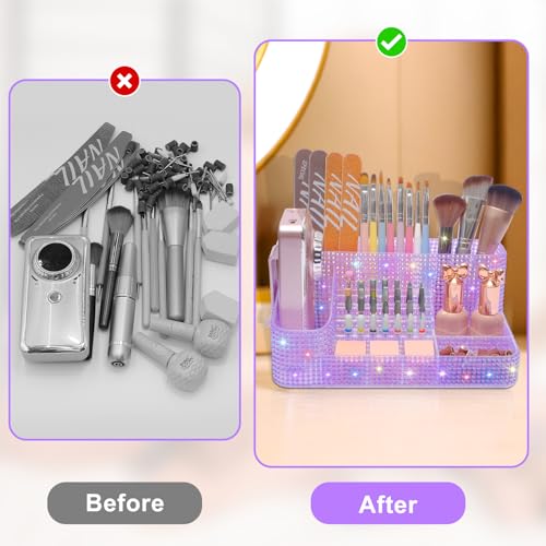 ANRUI Nail Drill Bit Holder, 28 Holes Plastic Nail Drill Machine & Bits Storage Case, Professional Nail Desk Organizer for Manicure Tools Gift for Women and Girls- Diamond Purple