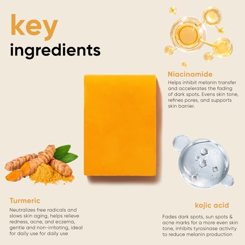 Kojic Acid Turmeric Soap Bars ? Dark Spot Remover & Skin Care, Handmade Face & Body Wash Bars with Niacinamide, Shea Butter, Tea Oil, Vitamin C (2 Pack, 8.5 Oz)