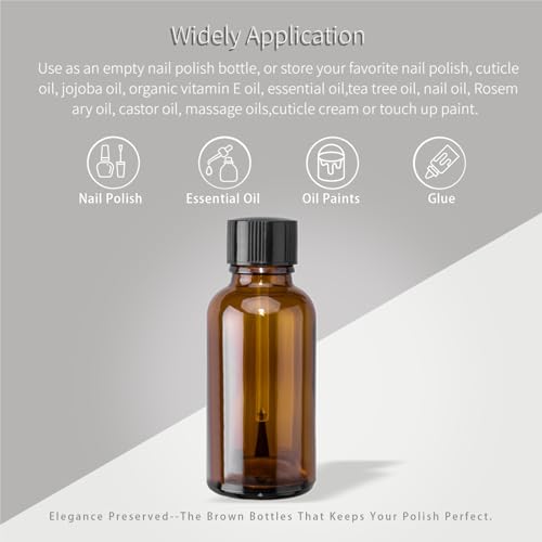 6PCS Large Empty Nail Polish Bottles with Brush, Brown Refillable Glass Varnish Cuticle Oil Bottles Travel Containers with Funnel & Mixing Balls for DIY Nail Art Cuticle Oils (30ML)