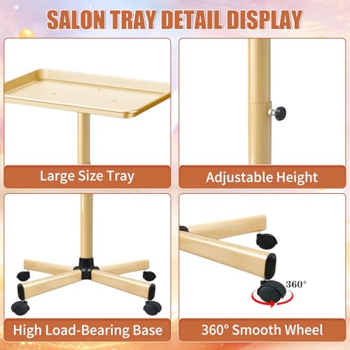 Adjustable Salon Rolling Tray on Wheels | Champagne Gold
