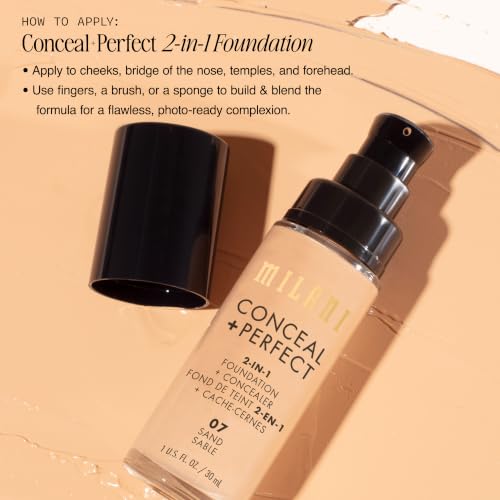 Milani Conceal + Perfect Liquid Foundation Light Neutral 1 Fl Oz - Full Coverage, Water-Resistant Face Makeup
