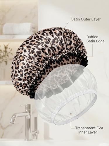 Aquior Reusable Waterproof Shower Cap - Leopard Print Large