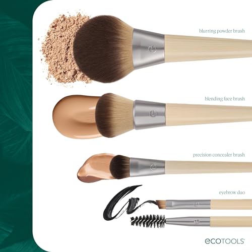 EcoTools Blurring Powder Makeup Brush, For Loose & Pressed Powder, Large Makeup Brush For All-Over Application, Fluffy, Synthetic Bristles, Eco Friendly, Cruelty-Free, & Vegan, 1 Count