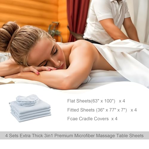 Extra Thick Microfiber Massage Table Sheet Set (4-Pack) - 3-Piece Spa Set