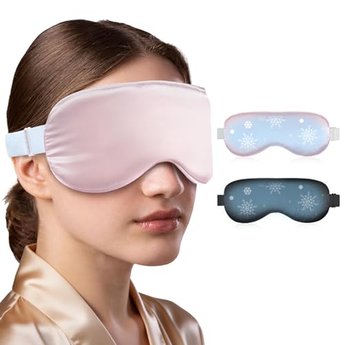 Cooling Gel Eye Mask for Sleep & Migraine Relief, Reusable Silk & Cold Compress for Eyes, Puffiness & Dark Circles, 2 Pack