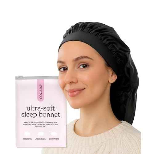 Cobana Adjustable Satin Sleep Bonnet ? Silk Bonnet & Double-Lined Night Cap for All Hair Types ? Soft, Slip-Resistant Hair Wrap for Sleeping (Black)