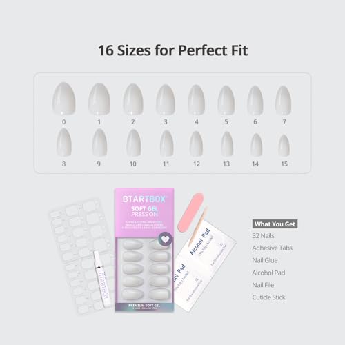 BTArtbox Press On Nails Short Almond 32Ct Kit