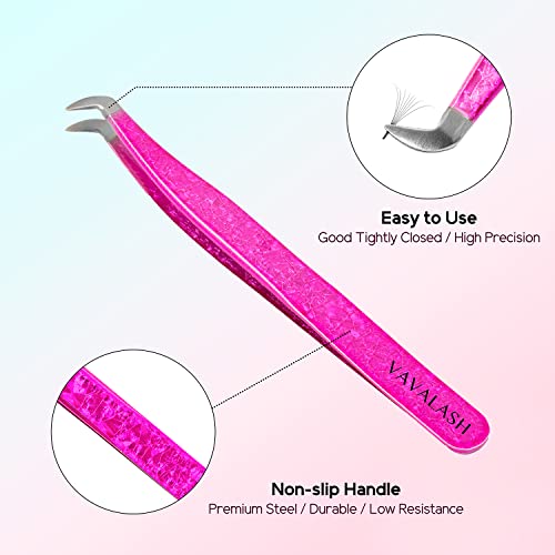 VAVALASH Lash Tweezers For Eyelash Extensions Pink Ice Crack Boot Tweezers For Making Volume And Classic Fans 1 PCS Professional Individual Lashes Tweezer (Pink, V01）