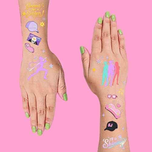 Temporary Tattoos for Cartoon Movie Themed Party Favors Iridescent Foil Styles | Korean Idol Fake Tattoos Stickers Removable, Goodie Bag Stuffers Party Supplies Decoration Gifts 3 Sheets 108 Pcs
