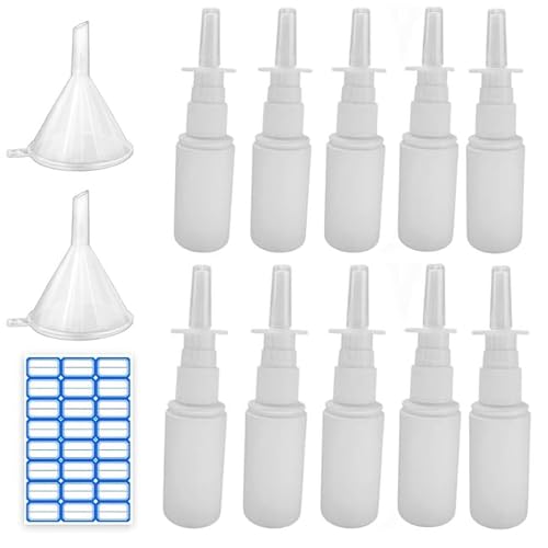 10Pcs 30ML/1oz Plastic Nasal Spray Bottle Mist Sprayer - Empty Refillable Pump Sprayer Fine Mist Sprayers Atomizers with Funnels and Labels
