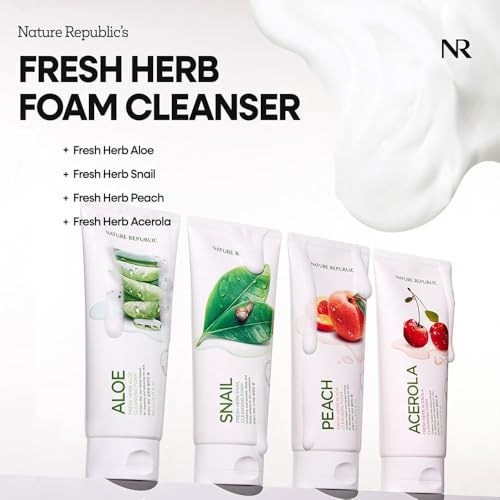 Nature Republic Fresh Herb Acerola Cleansing Foam 170ml - Daily Face Wash with Acerola Extract - Suitable for All Skin Types - Variant: 1EA