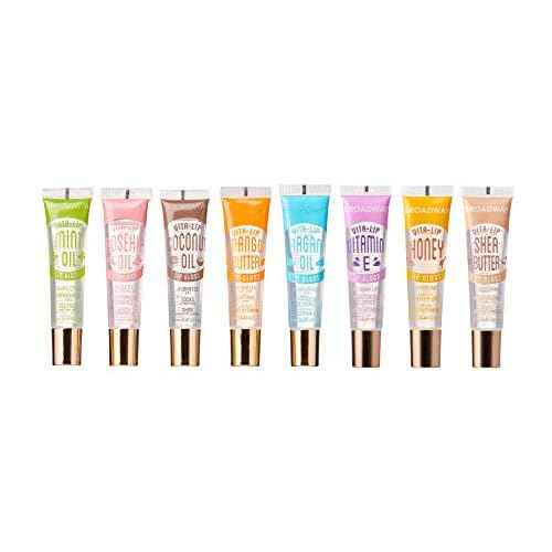 Ruby Kisses Broadway Vita-Lip Clear Lip Gloss (8 Pack), Ultra-Hydrating & Soothing Formula with Vitamins, High-Shine Non-Sticky Finish Lip Balm with Mint, Rosehip, Coconut, Mango, Argan, Honey, Shea