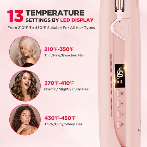 Pink MiroPure 360° Airflow Hair Curling Iron & Flat Iron 2-in-1, Ionic, Adjustable Temp