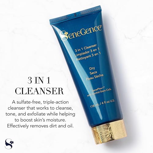SeneGence 3 in 1 Cleanser for Dry Skin, 4 Fl Oz, Hydrating, Exfoliating, and Toning Cleanser with Blue Seaweed Extract and Yarrow Extract for Smooth, Nourished Skin