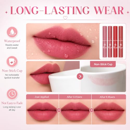 Sulily 3-Pack Matte Lipstick Set - Dark Velvet Red & Nude Shades, Long Lasting, Waterproof, Variation D