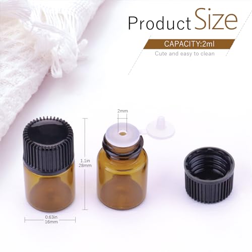 120-Pack 2ml Amber Glass Essential Oil Bottles with Lids - Small Sample Vials