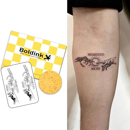 Temporary Tattoos,Semi Permanent Tattoos,15 Days Long Lasting Tattoo Stickers,Waterproof and Anti-reflective,Unique Design(Memento Mori Hand)