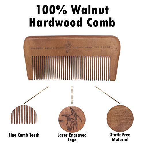 Badass Beard Care Wood Beard Comb for Men - Fine Tooth, Anti-Static
