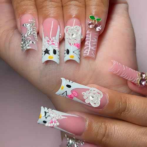 106 Pcs Nail Charms and Gems Silver Nail Charms Nail Rhinestones for Nails Design 3D Butterfly, Bow, Star,Cherry,Cross,Dollar,Heart Shapes for Acrylic Nails (19 Styles)