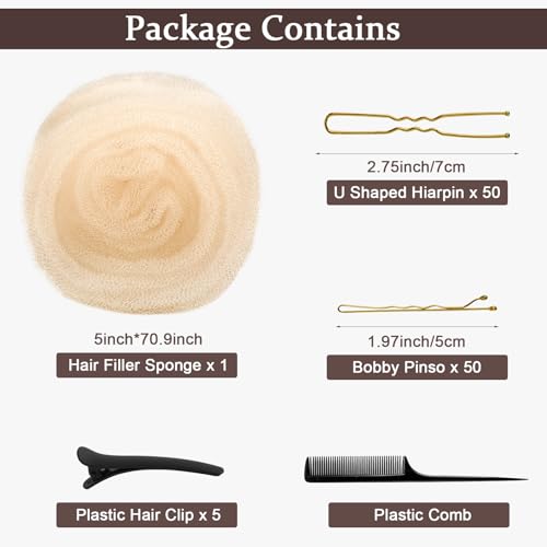 Blonde Hair Bumps Set with Clips & Comb for Volume & Updos - 105pcs