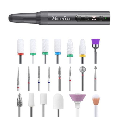 MelodySusie Rechargeable Cordless Electric Nail Drill with 21pcs Nail Drill Bit Set