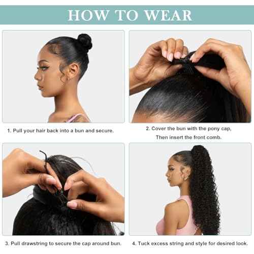 SuCoo Drawstring Ponytail Extension for Women Curly Ponytail Extension Synthetic Hair Natural Wavy Hair Pieces for Daily Use £¨#1B,28 Inch,160g