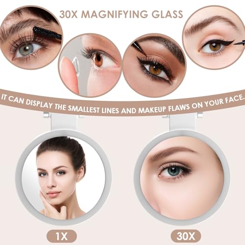 30X Magnifying Mirror with Light 360¡Æ Rotating Lighted Makeup 3 Lighting Modes Lighted Magnified Mirror 1000mAh Rechargeable Magnified Makeup for Women Girls