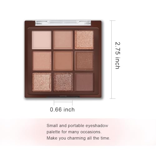 9 Colors Neutral Brown Glitter Eyeshadow Palette ? Matte & Shimmer High Pigment Long-Lasting Blendable Bronze Gold Nude Eye Shadow for Soft Glam, Smokey Eyes, Daily Makeup & Mature Lids