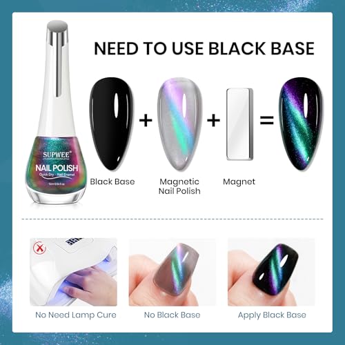 SUPWEE Cat Eye Nail Polish Non-Gel Green to Purple - 16ml Magnetic Nail Art