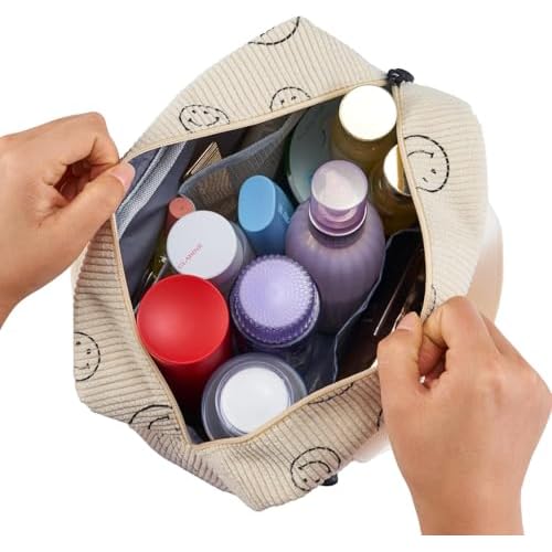 Large Makeup Bag for Women Corduroy Cosmetic bag Make up Bags Zipper Pouch with handle Cosmetic Organizer Toiletry Bag for Travel Storage