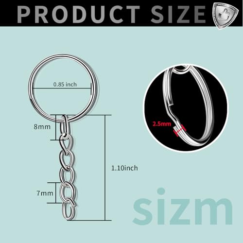 Teenitor 20PCS Key Chain Rings 1 Inch Nickel Metal