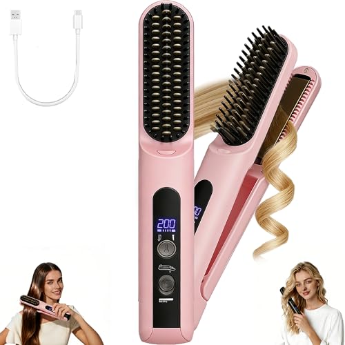 Cordless Hair Straightener Brush 2-in-1 Styling Tool