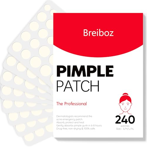 Pimple Patches for Face, Skincare Hydrocolloid Acne Pimple Patch Invisible Zit Covers with Tea Tree, Salicylic Acid & Cica Oil | 4 Size 240 Counts