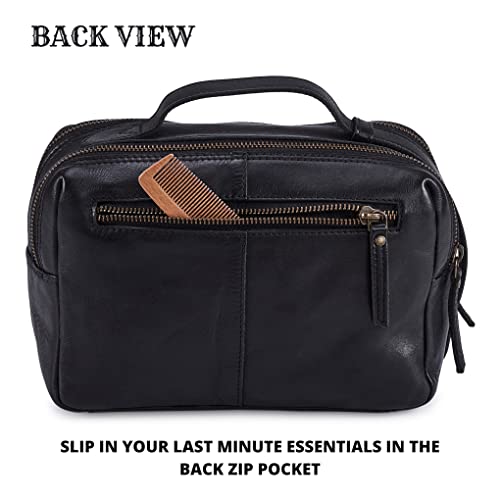Real Leather Toiletry Bag Dopp Kit for Men Women Travel Shaving Pouch Organiser Double Compartment Cosmetic